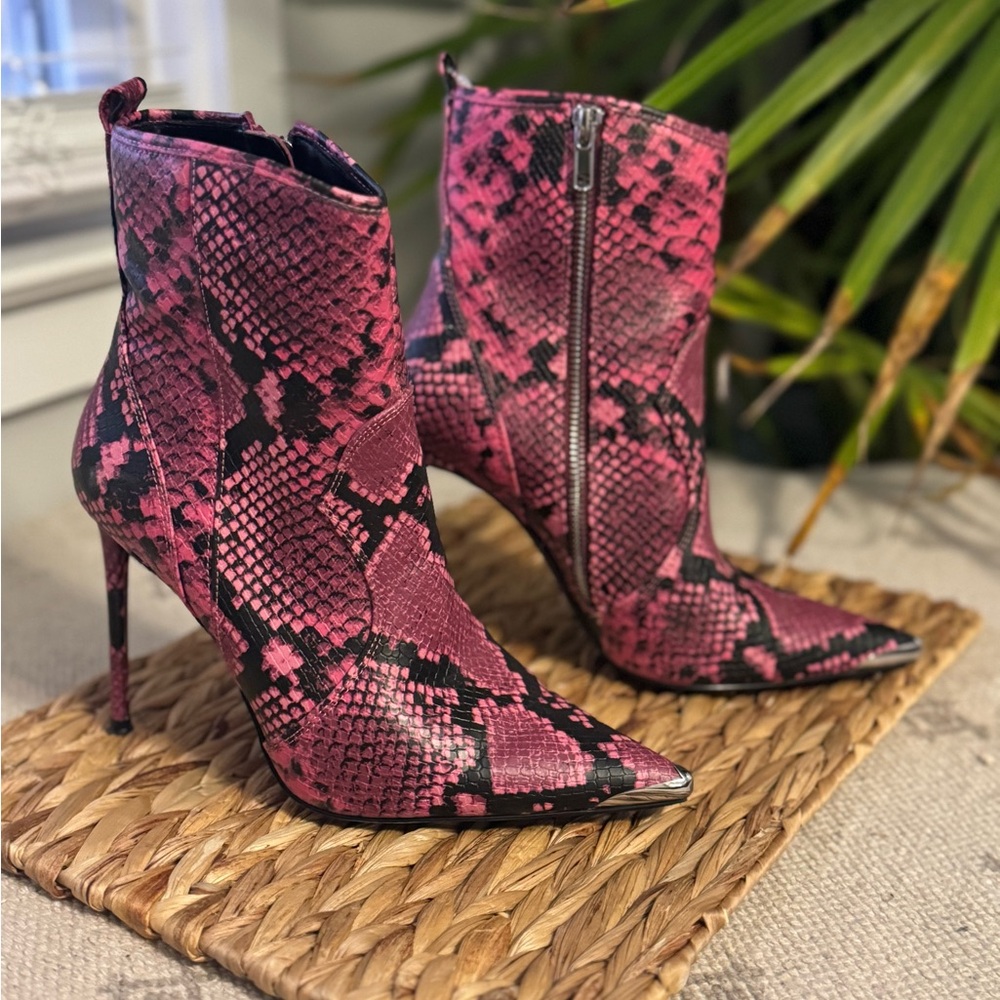 Steve Madden Pink and Black Snake Print Heeled Boots